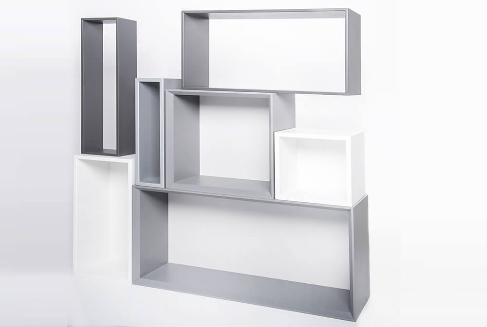 Étagère modulaire en différents tons de gris