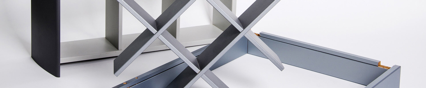Modern geometric wine racks in grey and black.