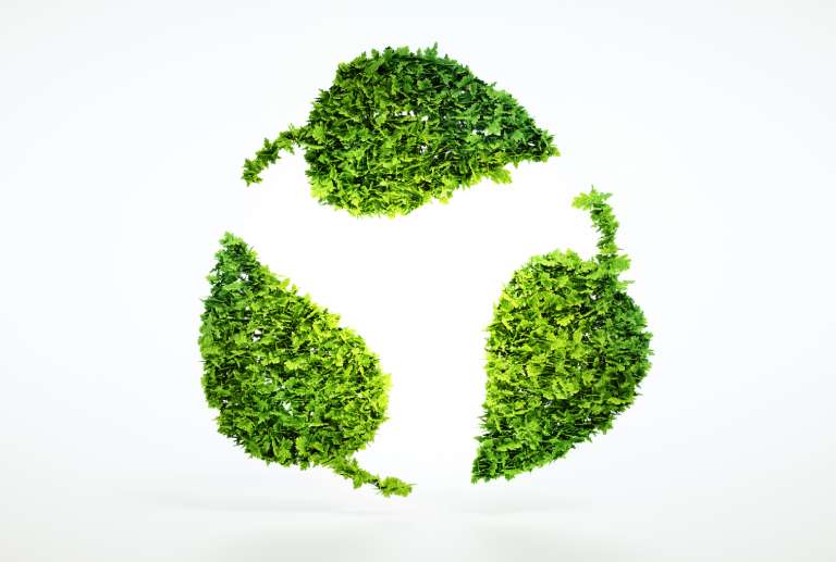 Symbole vert de recyclage en feuilles